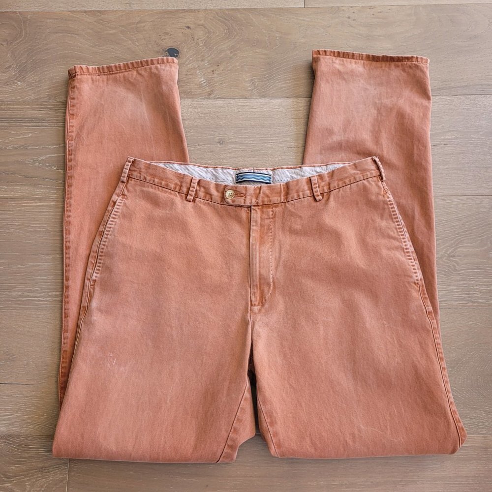 Peter Millar Pants Men's sz 35 Garment Dyed Rust Flat Front Chino Golf Trousers